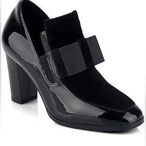 Chunky Patent Heeled Loafer with Bow and Square Toe Pumps/Dress Shoes